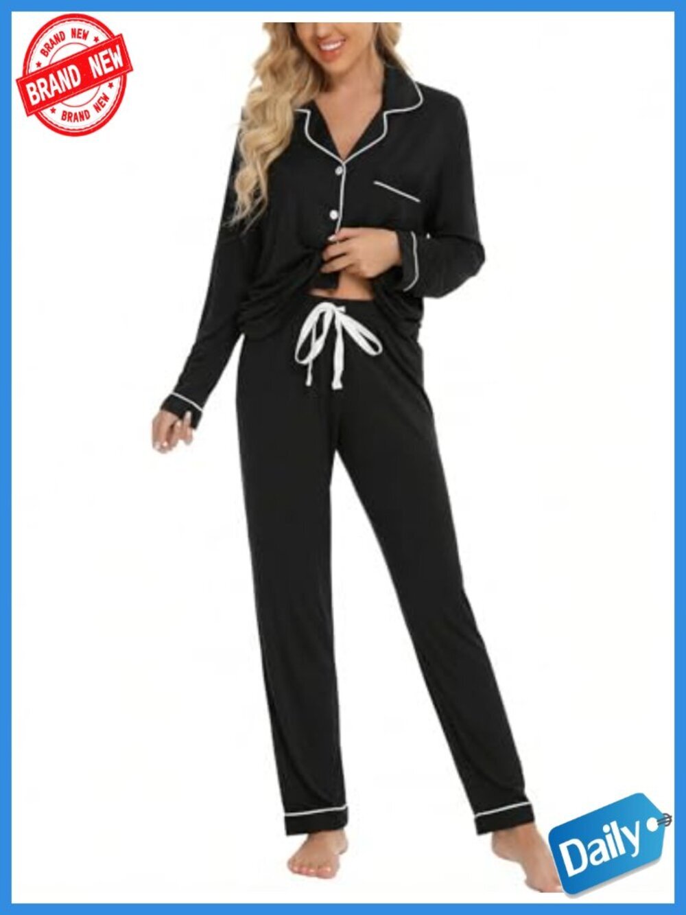 Women's Button Up Pajama Set Long Sleeve Lounge Pjs Viscose Spandex Soft